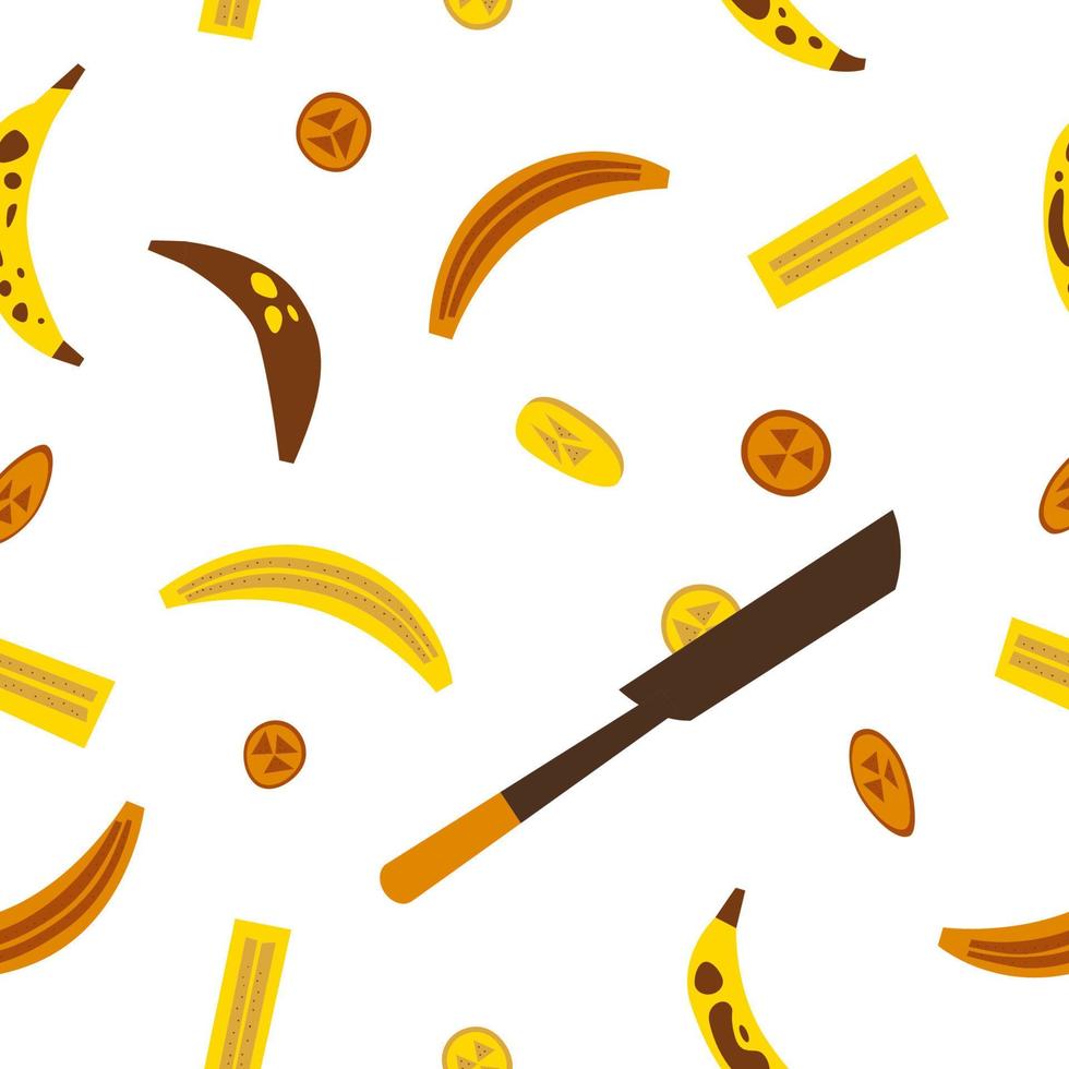 gebakken bananen traditioneel Mexicaans toetje naadloos patroon. platanos fritos Latijns Amerikaans snoepgoed achtergrond. plakjes van weegbree Aan de frituren pan. vector
