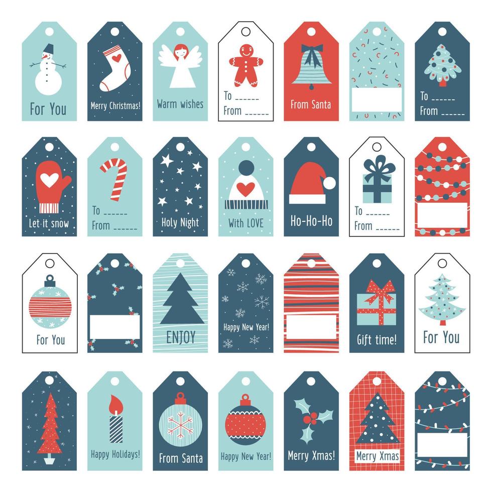 Kerstmis cadeaus tags verzameling. Kerstmis en nieuw jaar presenteert etiketten vector vlak illustratie set.