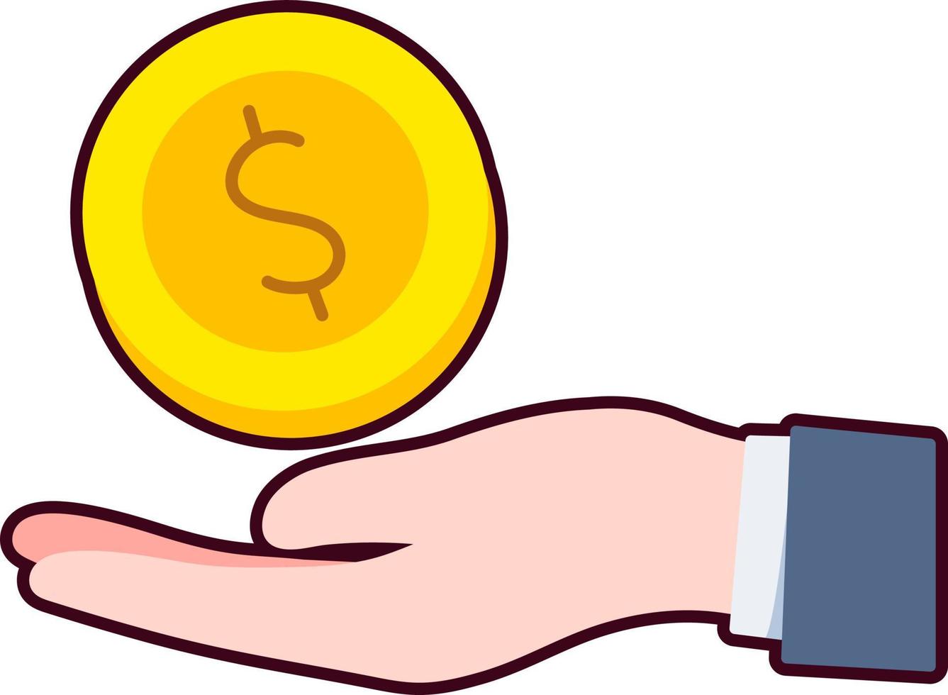 geld munt hand- een vergoeding winst financieel bedrijf handel element illustratie vlak met zwart sticker vector