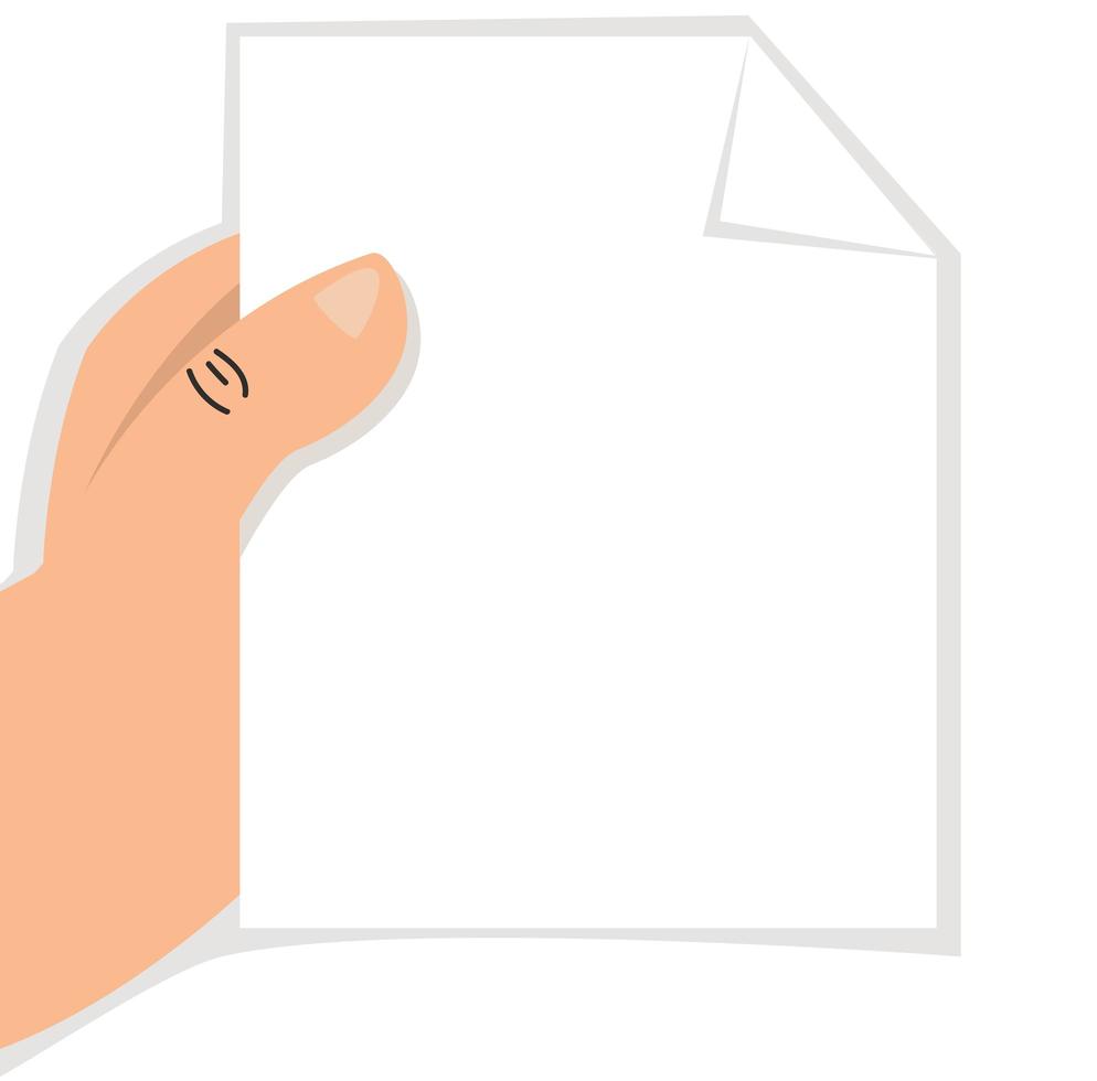 hand met een blanco vel papier vector