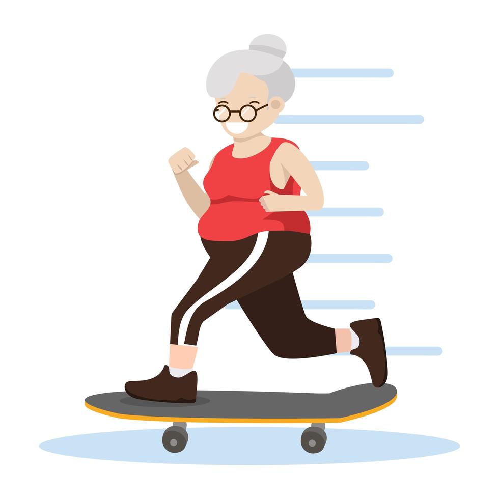 oudere vrouw rijden skateboard vectorillustratie vector