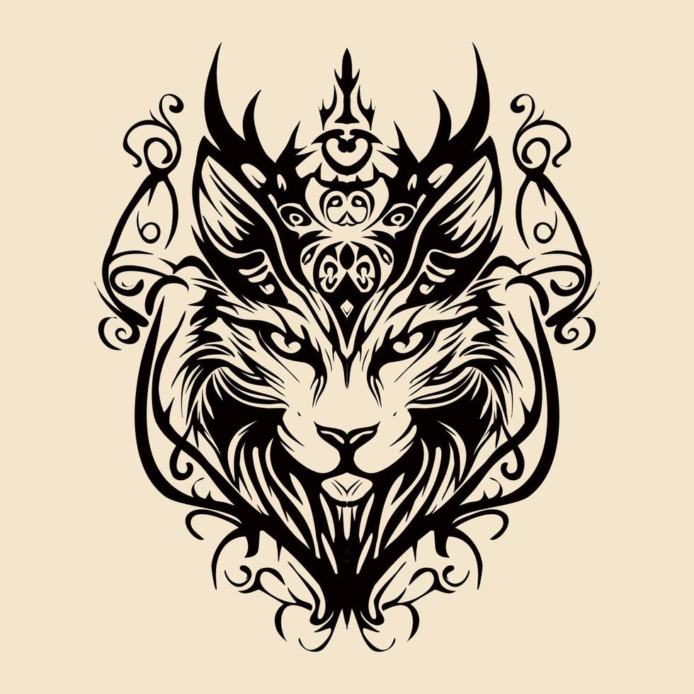 kat met kroon hand- getrokken tribal wijnoogst illustratie vector