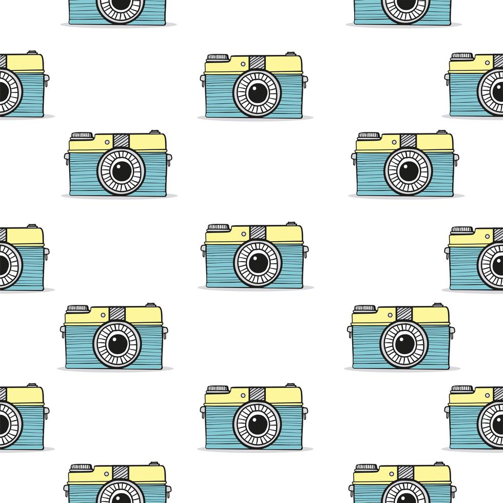 retro camera doodle handgetekende naadloze patroon vector