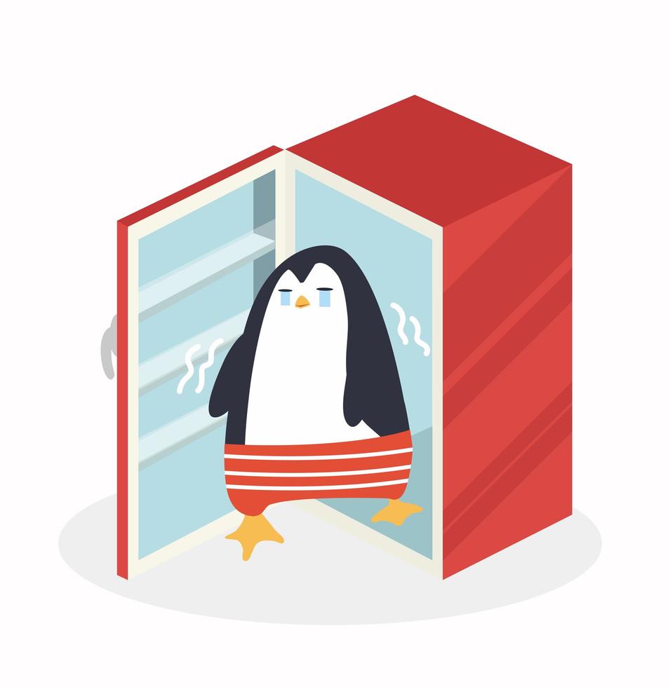 trieste pinguïn in koelkast vector