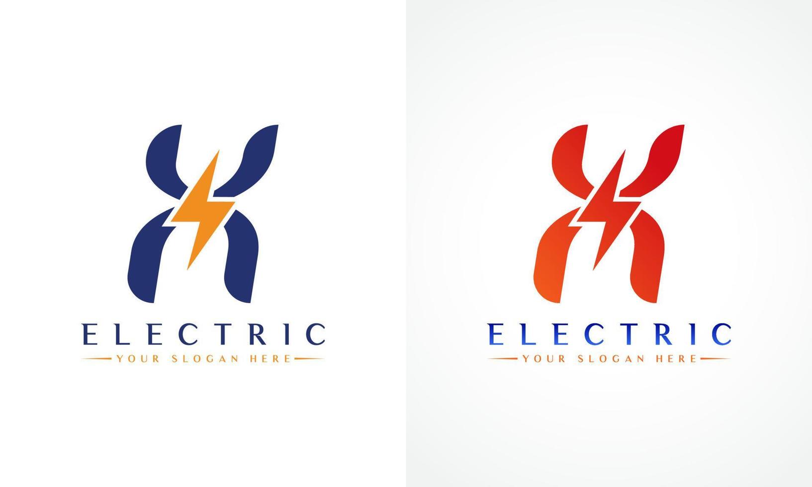 X brief logo met bliksem donder bout vector ontwerp. elektrisch bout brief X logo vector illustratie.