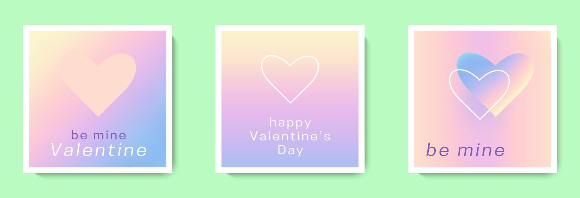 gelukkig Valentijnsdag dag plein kaarten set. liefde kaders verzameling. modern helling vector ontwerp voor ansichtkaart, poster, omslag, uitnodiging, sociaal media post sjabloon