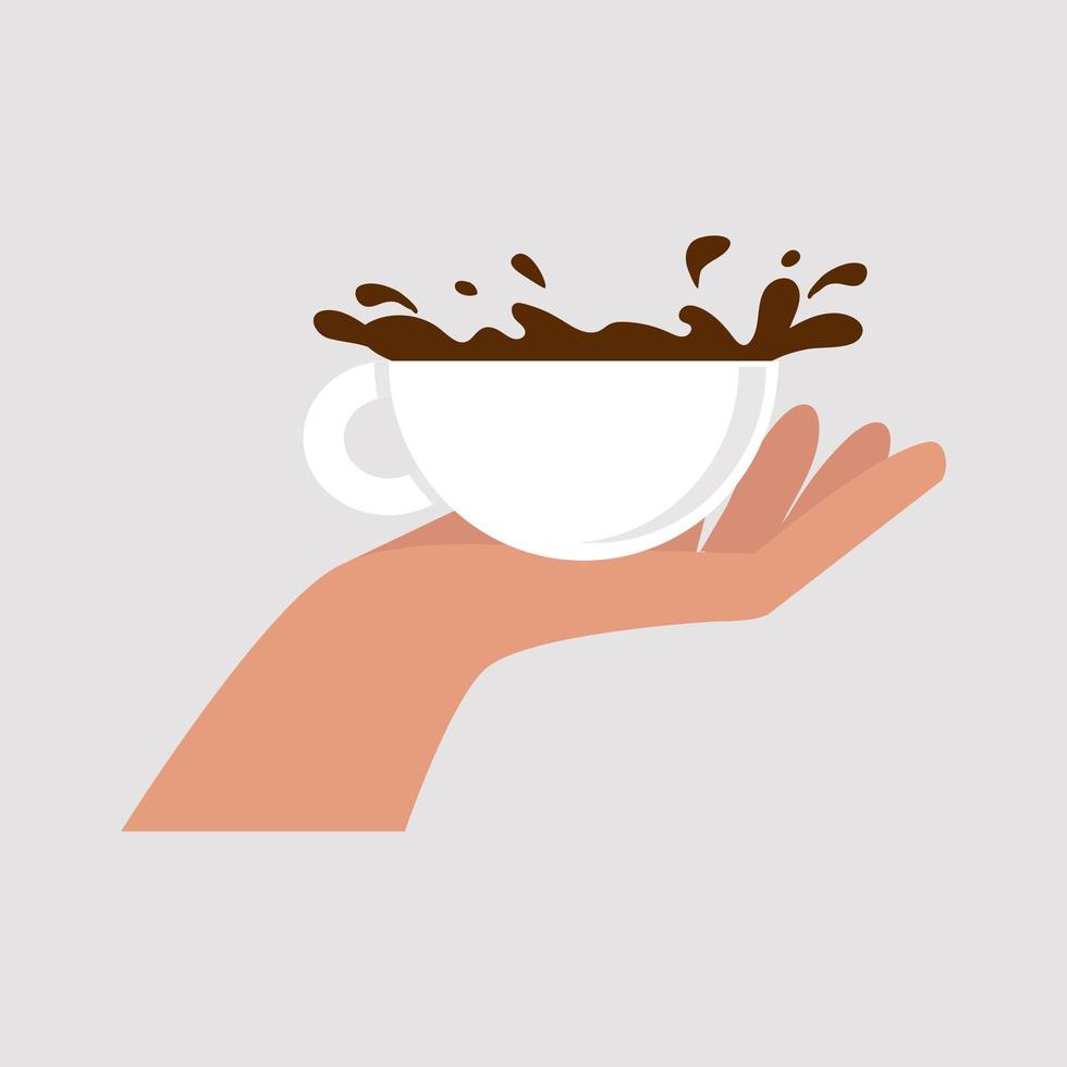 hand met een keramische kop koffie vector