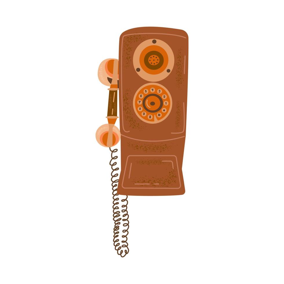 antiek hangende bruin telefoon met handset. vector