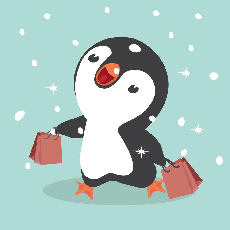 schattige pinguïn winkelen vector