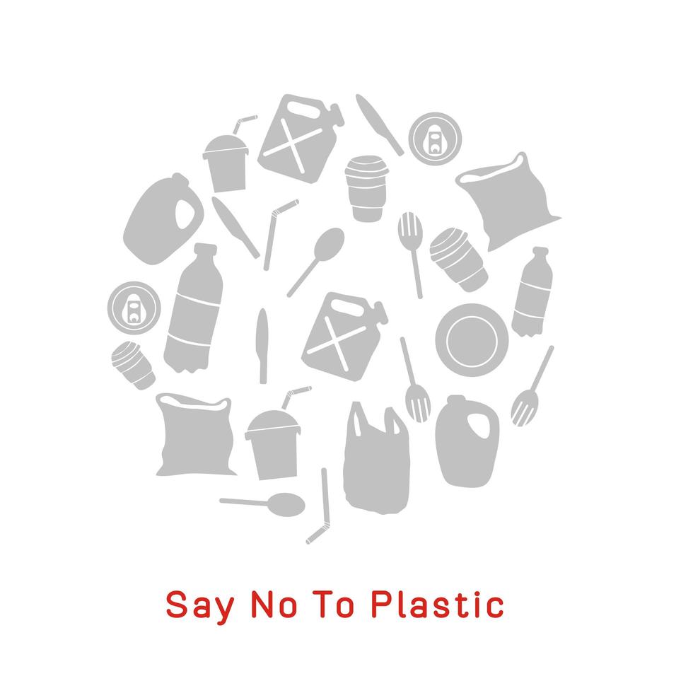 zeg nee tegen pictogrammen van plastic bewustmakingscampagnes vector