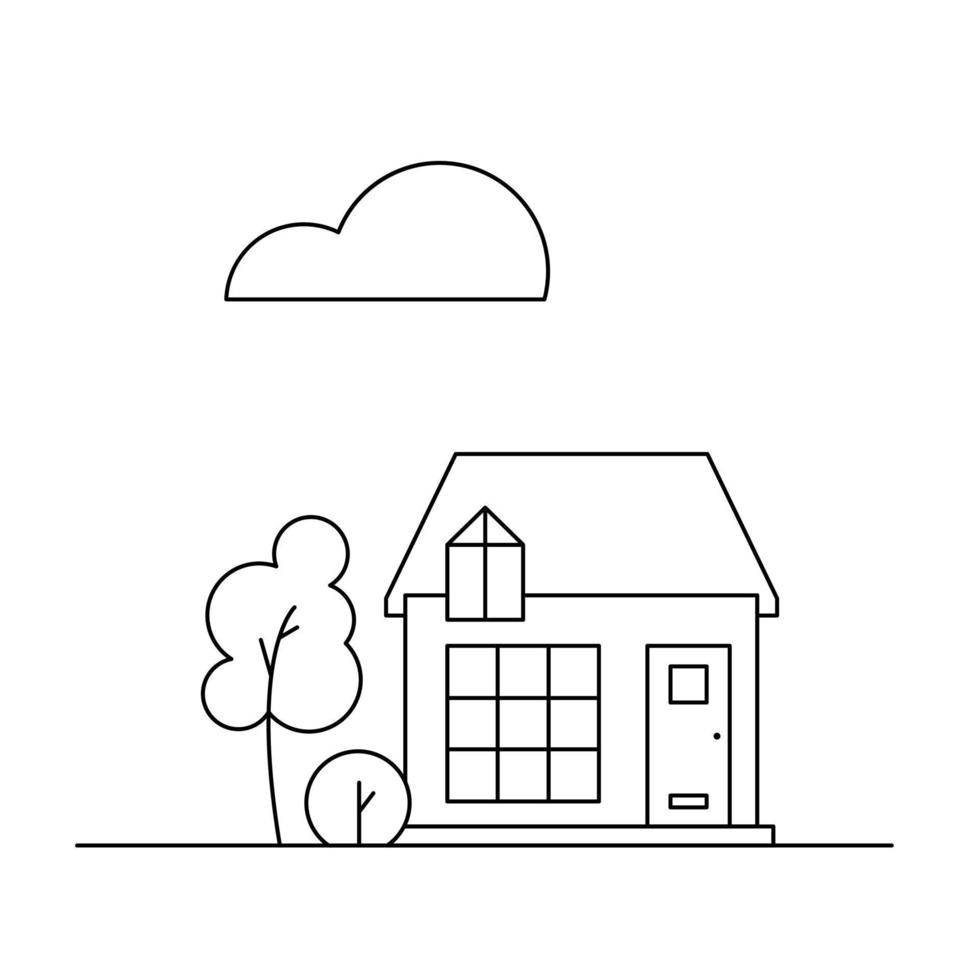 lijn kunst vector buurt illustratie met een huis en een boom.