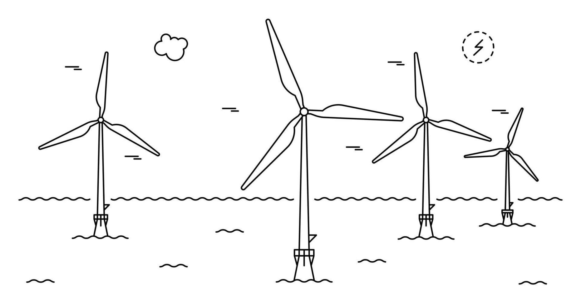 wind turbine boerderij. lijn kunst stijl. vector