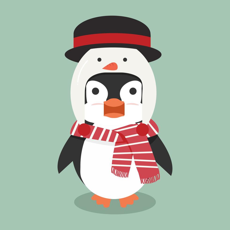 pinguïn met sneeuwpop hoed vector