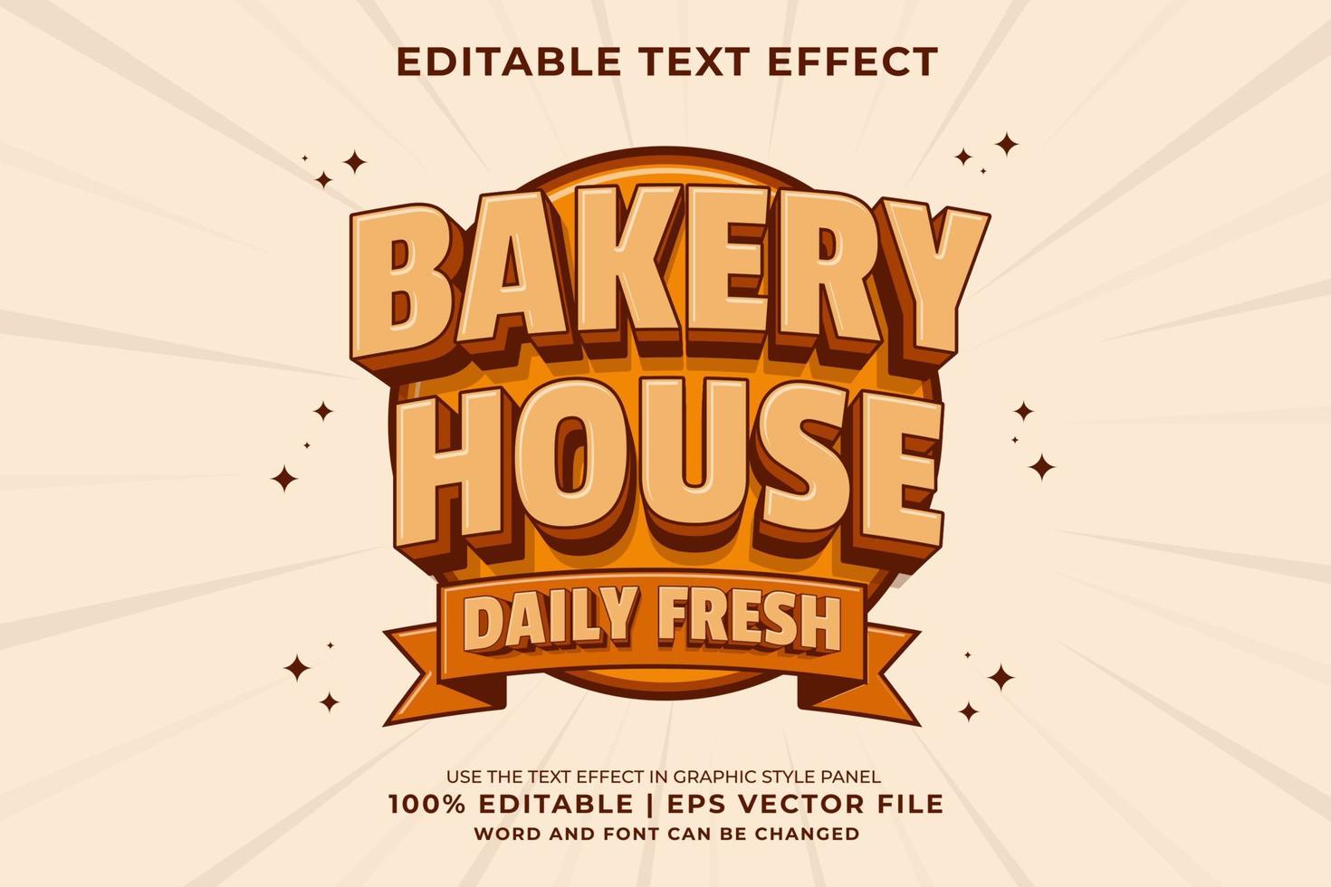 bewerkbare tekst effect - bakkerij huis logo 3d traditioneel tekenfilm sjabloon stijl premie vector