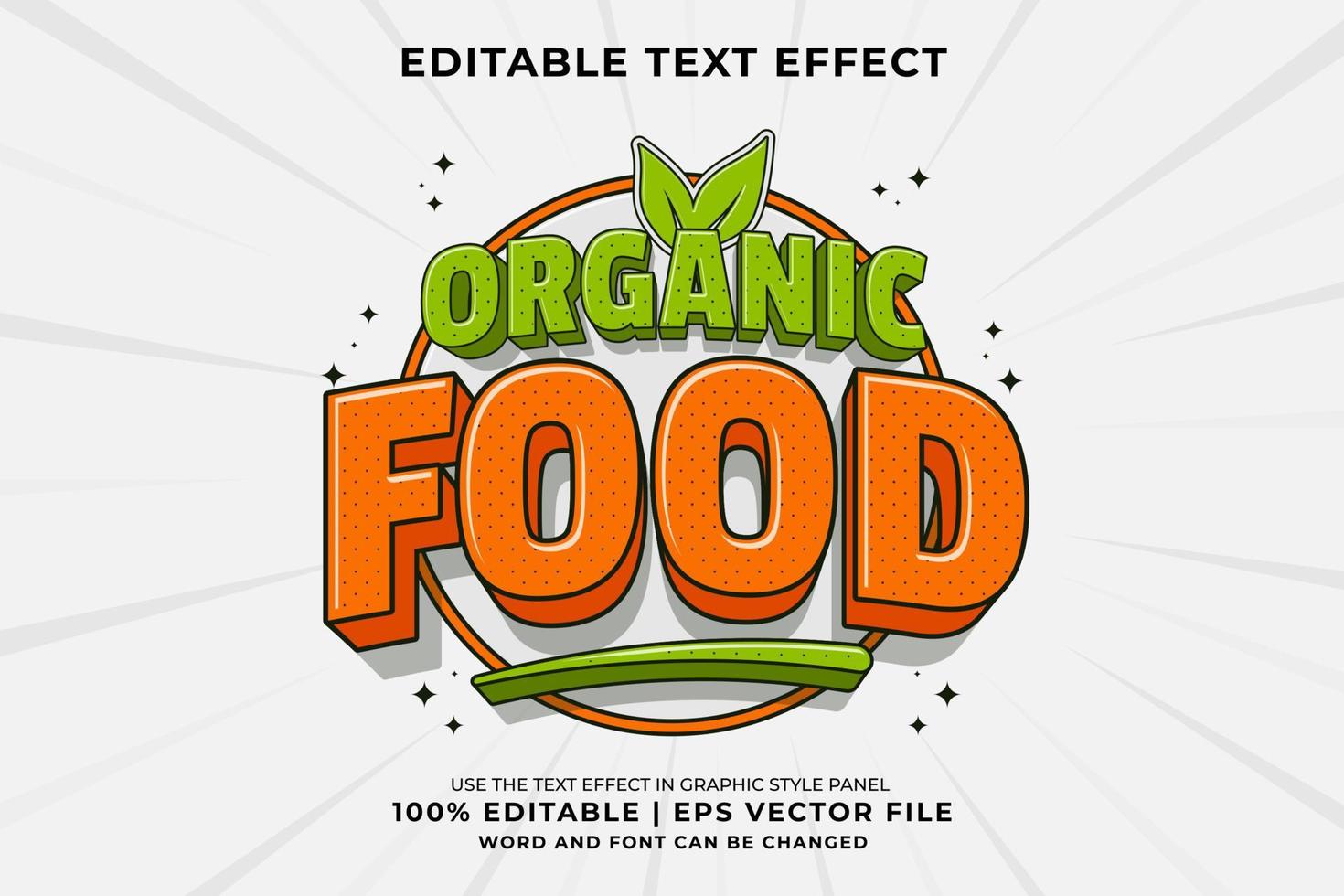 bewerkbare tekst effect - biologisch voedsel etiket 3d traditioneel tekenfilm sjabloon stijl premie vector