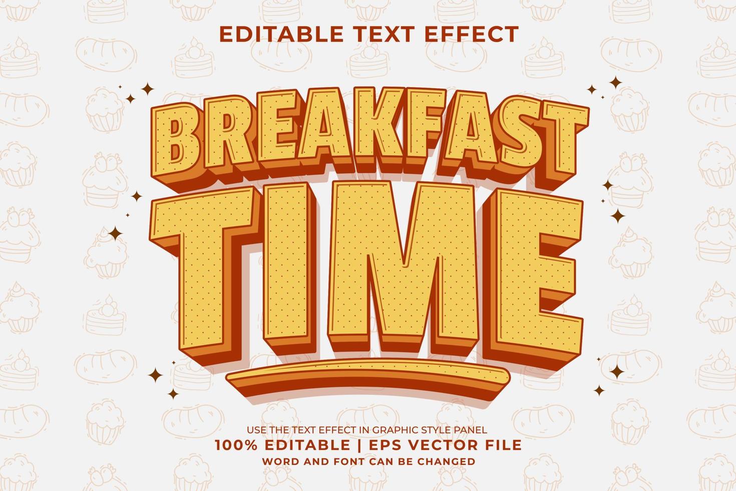 bewerkbare tekst effect - ontbijt tijd 3d traditioneel tekenfilm sjabloon stijl premie vector