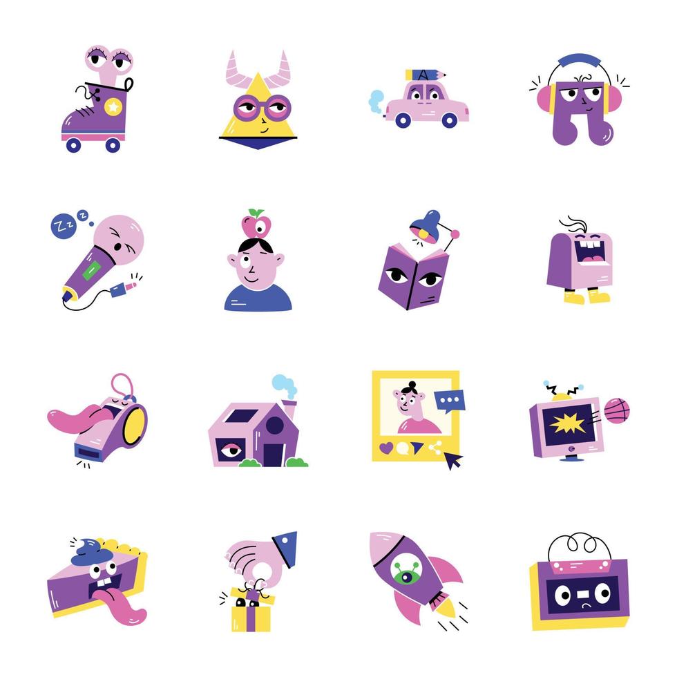 bundel van schattig vlak stickers vector