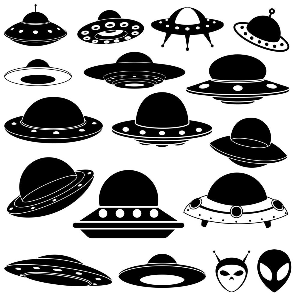 ufo icoon vector set. vliegend schotel illustratie teken verzameling. buitenaards wezen symbool of logo.