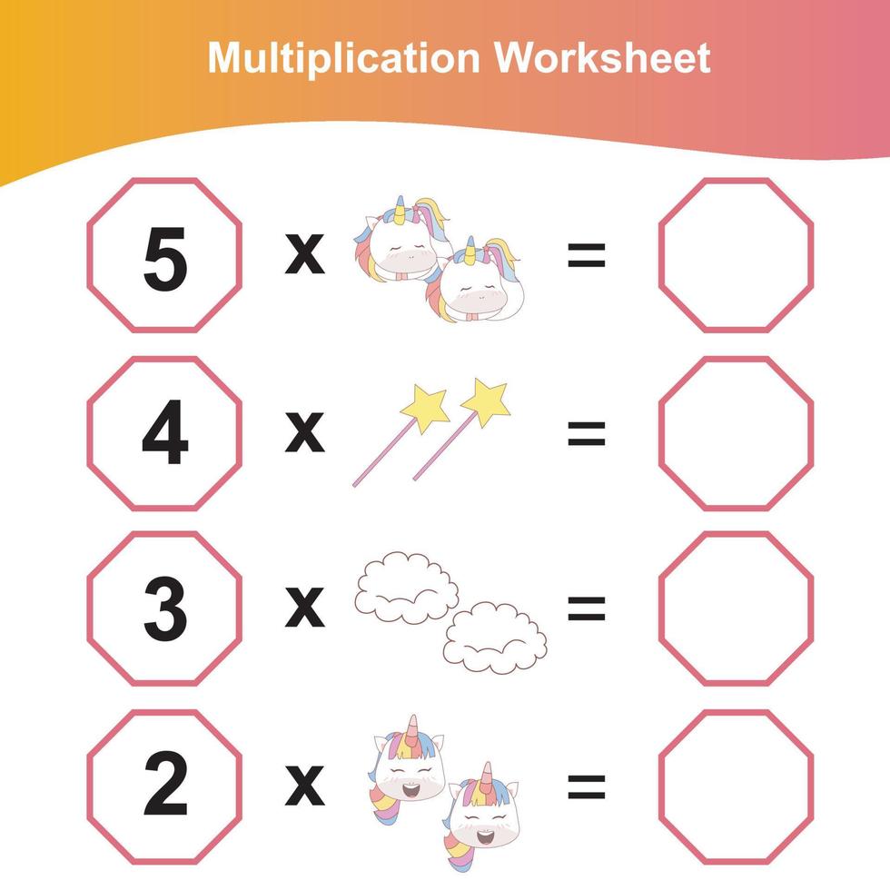 vermenigvuldiging werkblad voor kinderen. peuter- wiskunde werkblad. afdrukbare wiskunde werkblad. vector