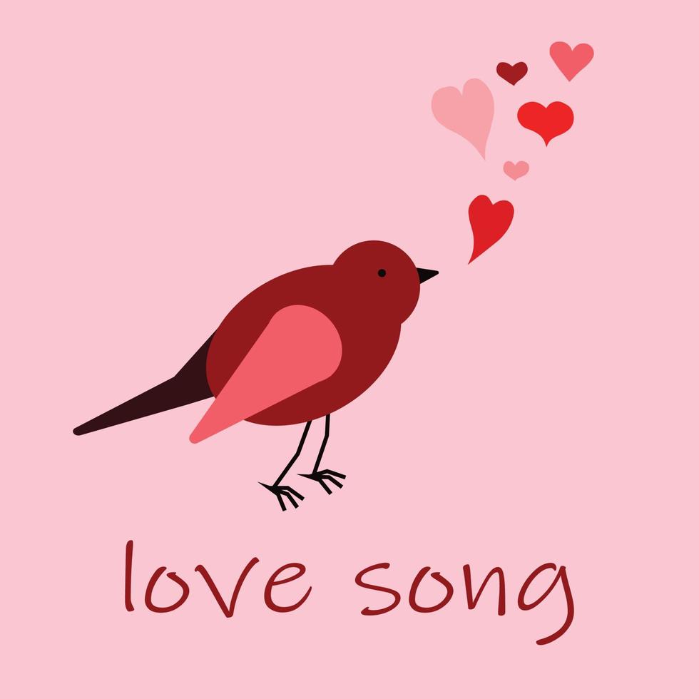 vector plein minimalistisch illustratie met rood vogel en harten Aan pale roze. kan worden gebruikt net zo Valentijnsdag dag kaart, partij uitnodiging, label, afdrukken, sociaal media sjabloon.