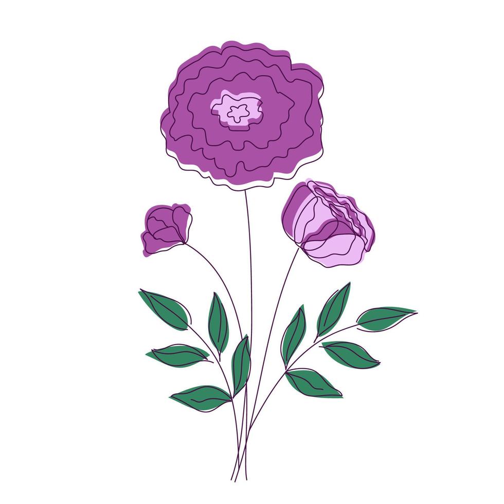 vector Purper pioen of roos bloemen met geschetst silhouet geïsoleerd Aan wit achtergrond. ontwerp voor logo, bedrijf kaart, folder.