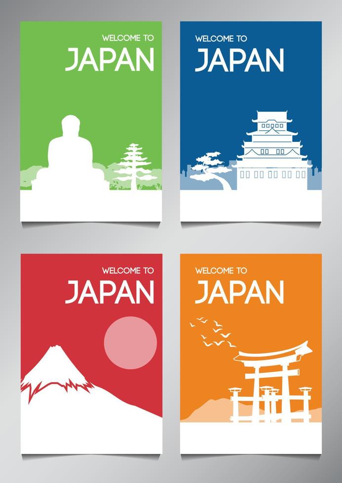 Japan beroemd mijlpaal en symbool in silhouet stijl met multi kleur thema brochure instellen, vector illustratie