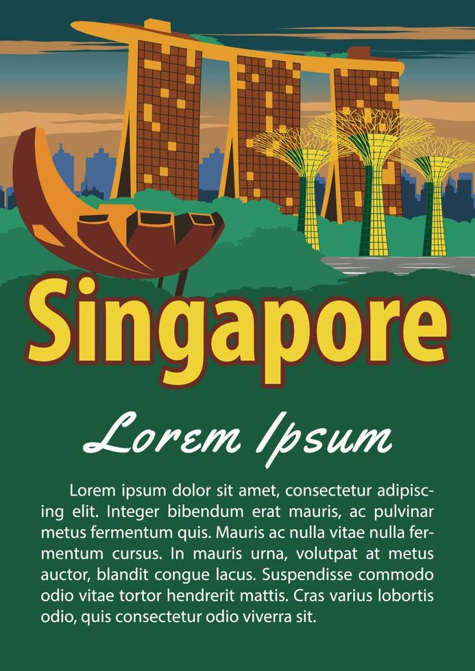 Singapore mijlpaal brochure in typografie wijnoogst kleur ontwerp, reclame artwork vector