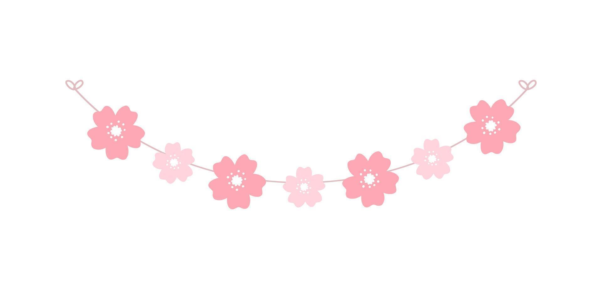 kers bloesem guirlande, schattig bloemen vlaggedoek voorjaar ontwerp elementen vector