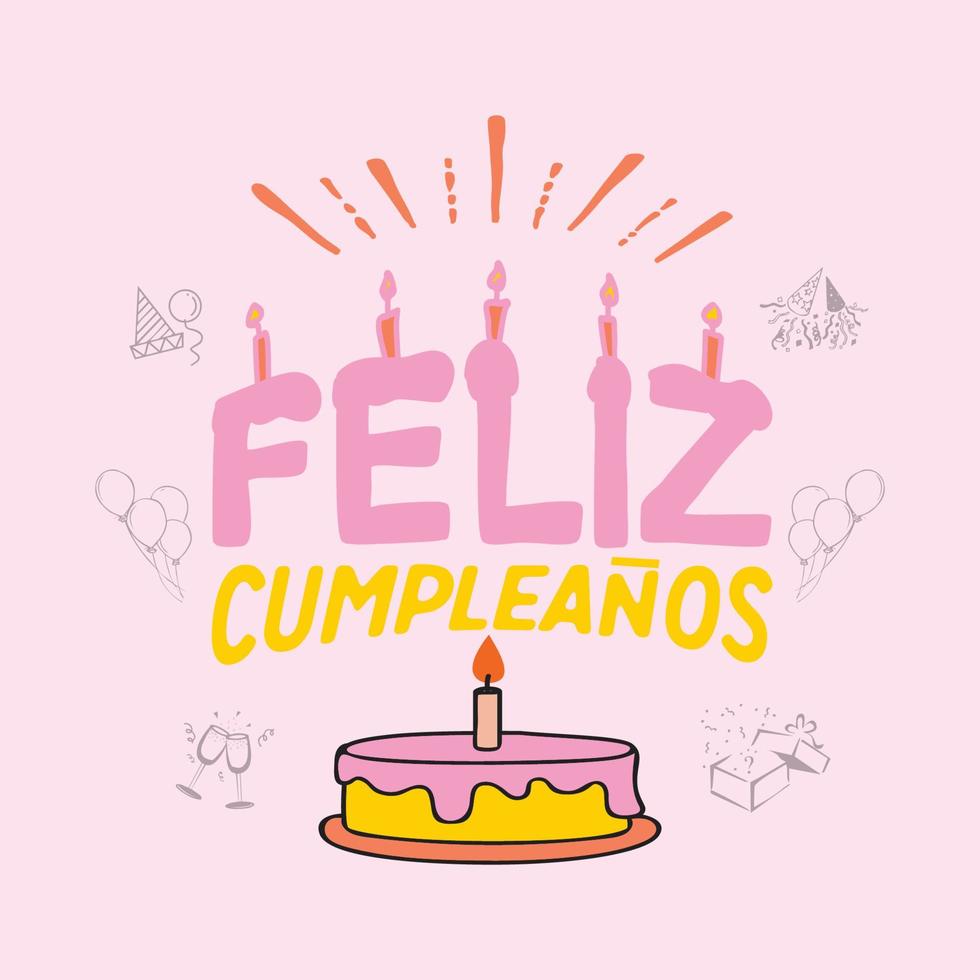 gelukkig verjaardag feliz cumpleanos belettering in Spaans vector