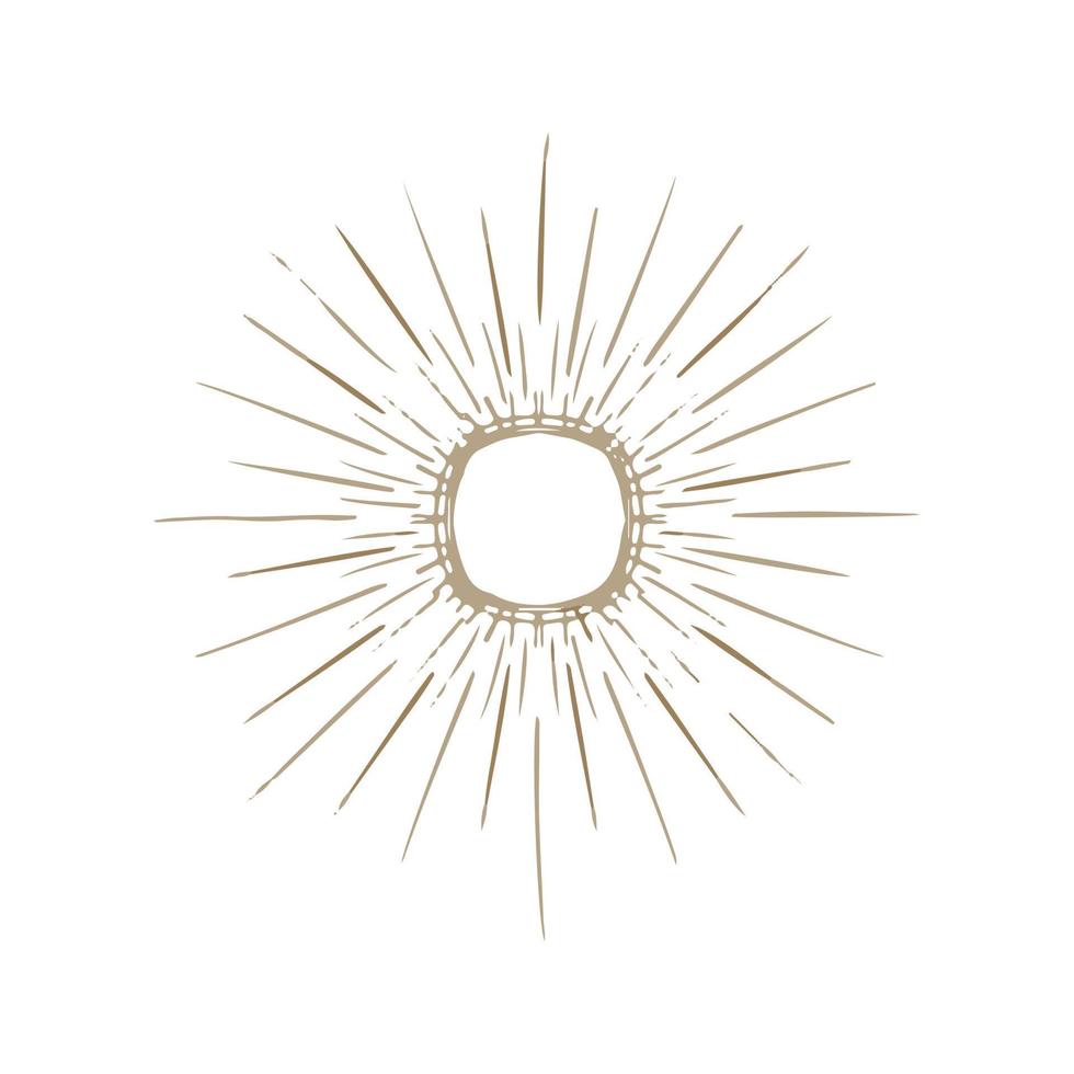abstract gouden hand- getrokken zon in boho stijl. hemel- lichaam, isoterisch ster, dierenriem tekens. vector