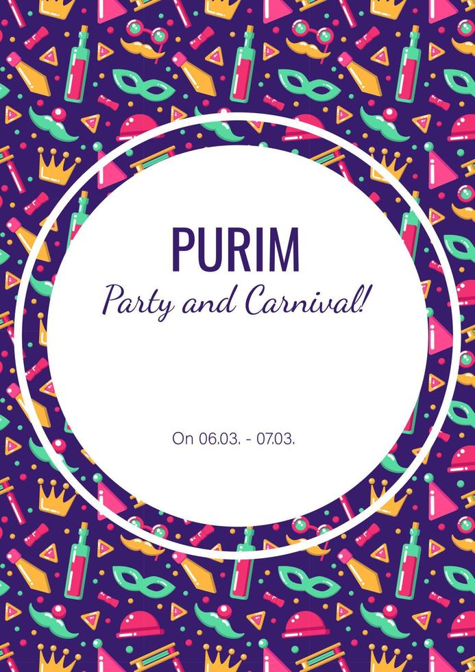 Purim carnaval en partij Aankondiging, vector banier, uitnodiging, groet, adverteren van partij, met naadloos patroon Aan de achtergrond.