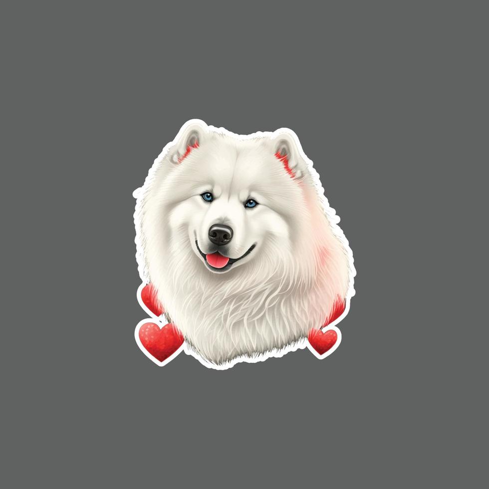 sticker van samojeed Valentijn hond met hart vector