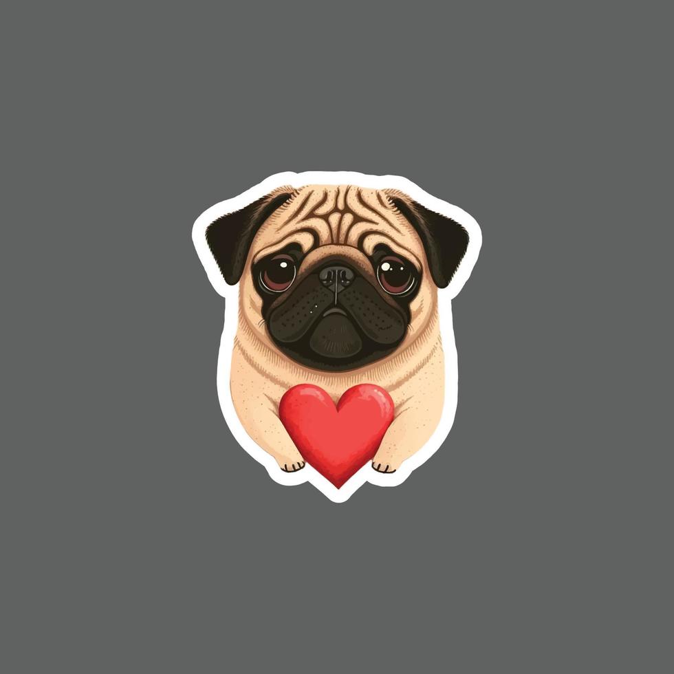 sticker van eenzaam schattig mopshond met hart vector