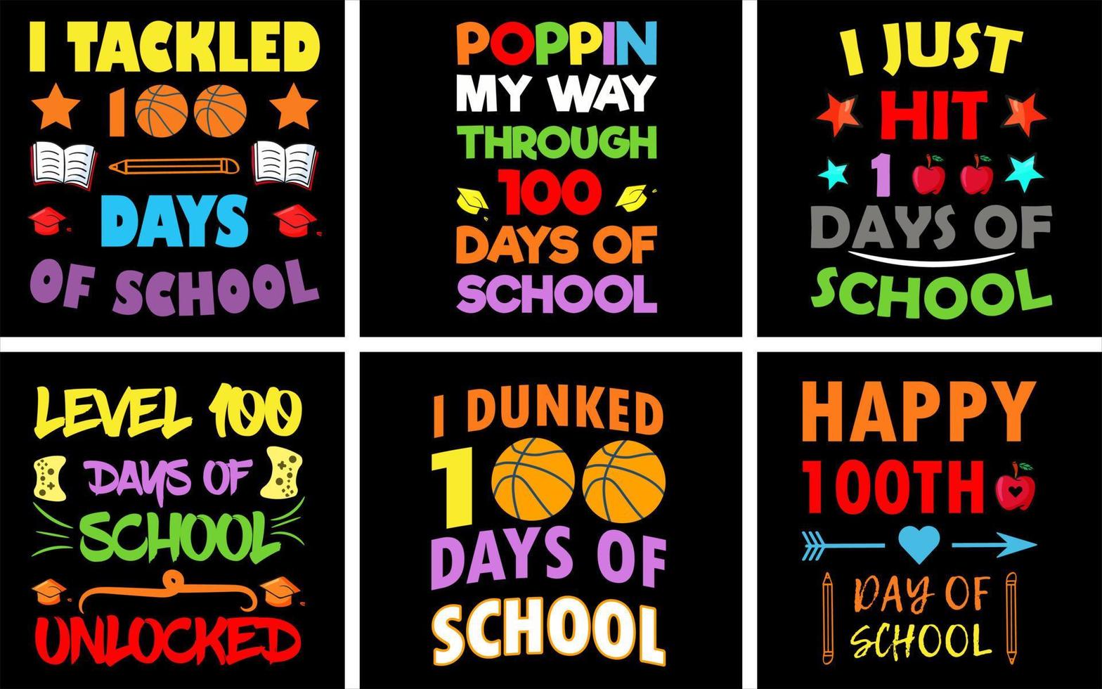 100 dagen van school- t overhemd ontwerp bundel.ontwerp bundel vector illustratie