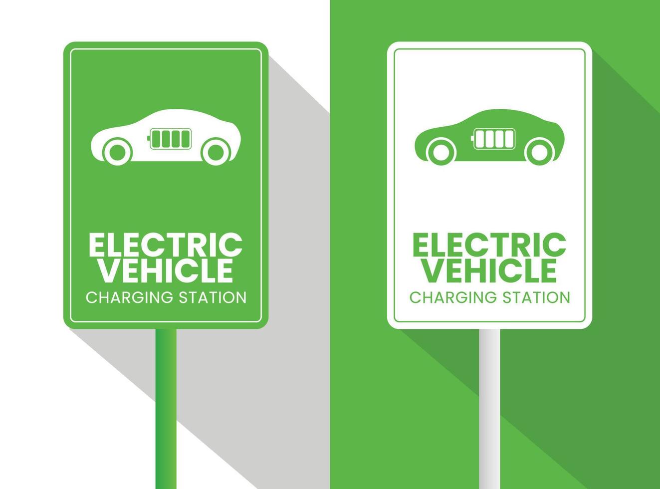 elektrisch voertuig opladen station punt teken met groen en wit bicolor Scherm en elektrisch voertuig icoon vorm geven aan. vector