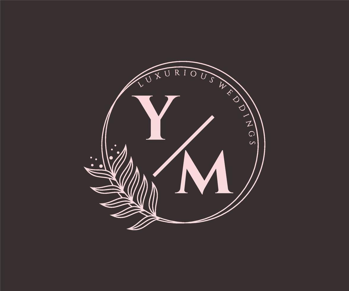 ym initialen brief bruiloft monogram logos sjabloon, hand- getrokken modern minimalistisch en bloemen Sjablonen voor uitnodiging kaarten, opslaan de datum, elegant identiteit. vector