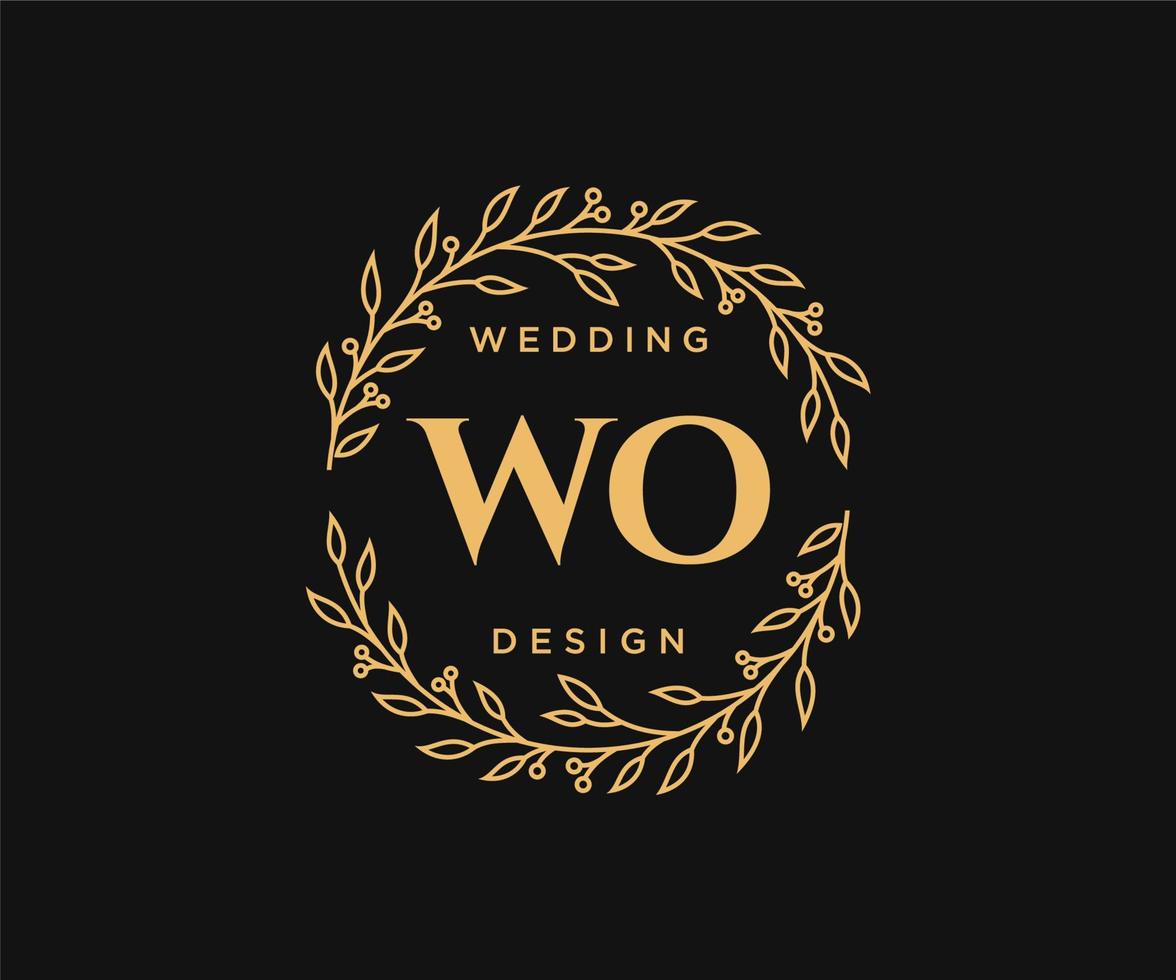 wo initialen brief bruiloft monogram logos verzameling, hand- getrokken modern minimalistisch en bloemen Sjablonen voor uitnodiging kaarten, opslaan de datum, elegant identiteit voor restaurant, boetiek, cafe in vector