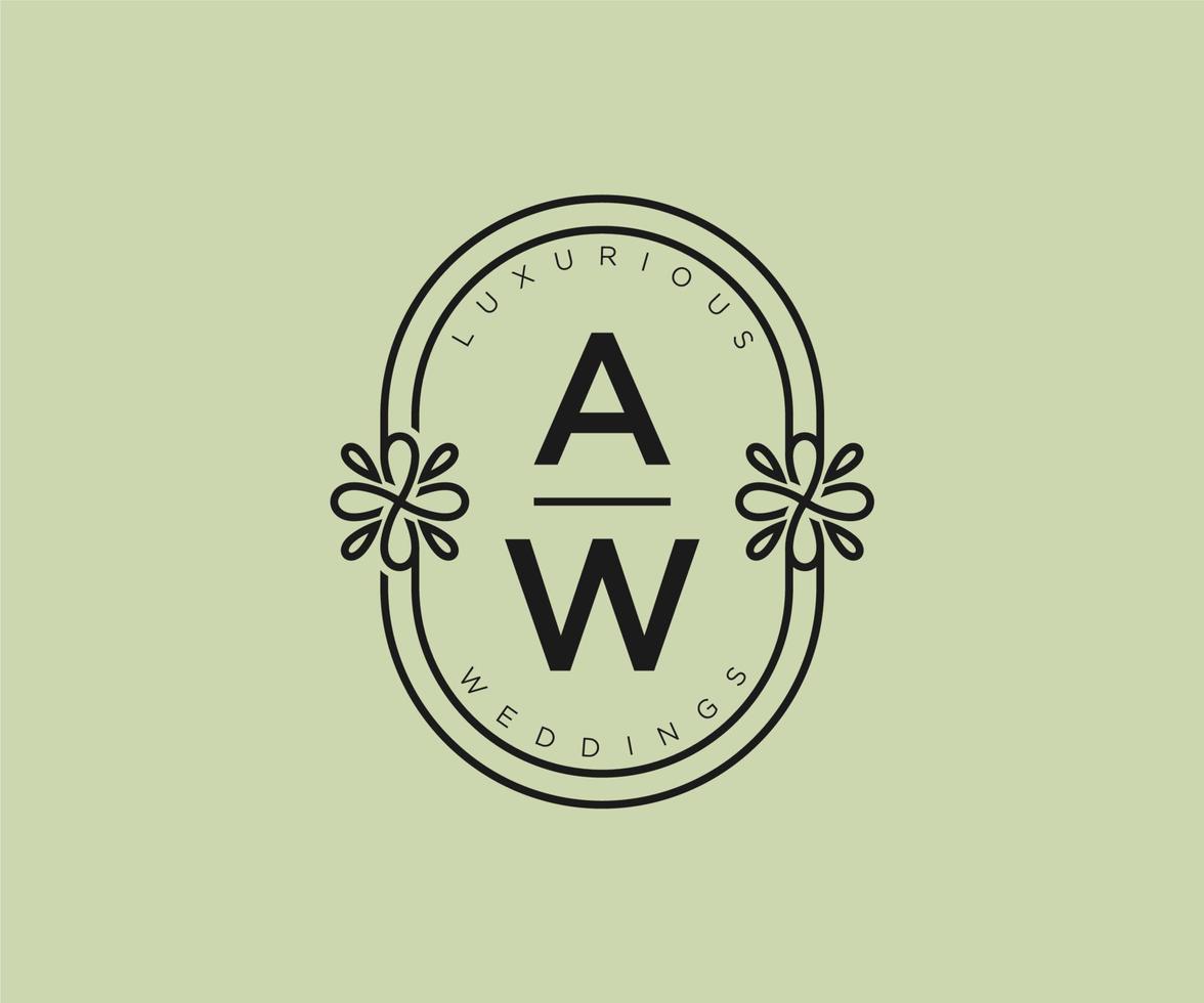 aw initialen brief bruiloft monogram logos sjabloon, hand- getrokken modern minimalistisch en bloemen Sjablonen voor uitnodiging kaarten, opslaan de datum, elegant identiteit. vector