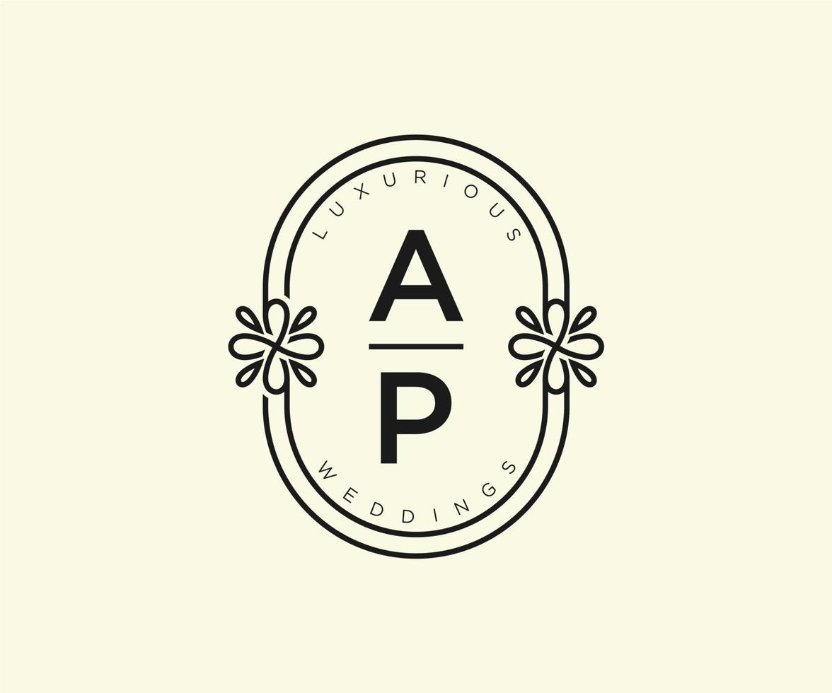 ap initialen brief bruiloft monogram logos sjabloon, hand- getrokken modern minimalistisch en bloemen Sjablonen voor uitnodiging kaarten, opslaan de datum, elegant identiteit. vector