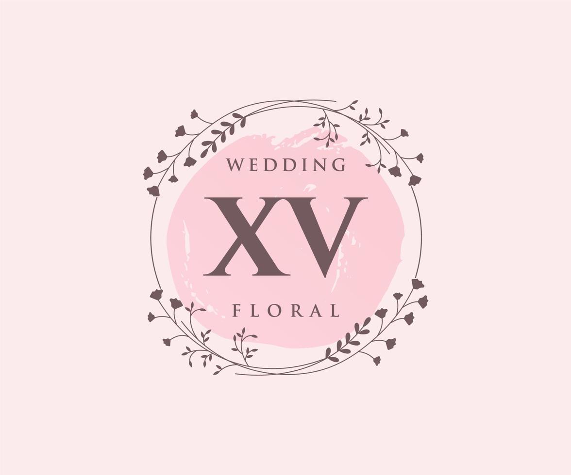 xv initialen brief bruiloft monogram logos sjabloon, hand- getrokken modern minimalistisch en bloemen Sjablonen voor uitnodiging kaarten, opslaan de datum, elegant identiteit. vector