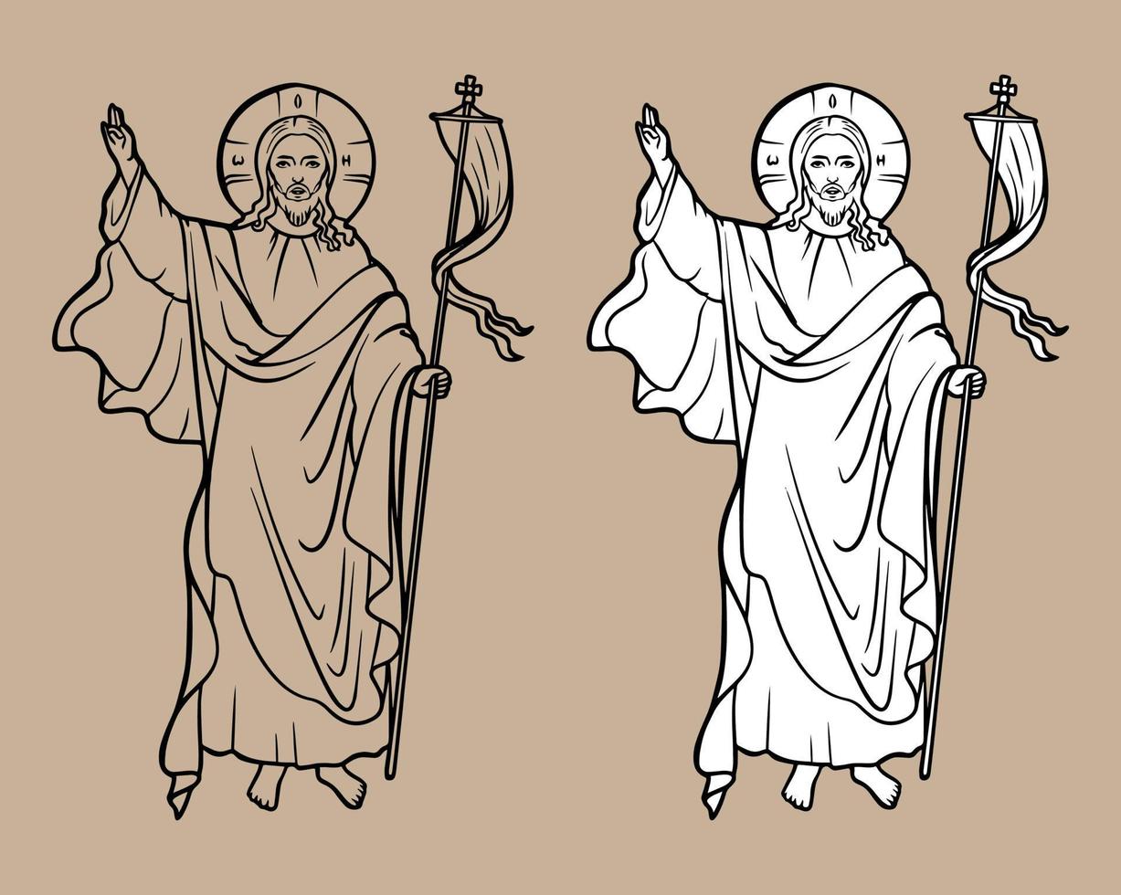 Jezus' pascha. Bijbel tafereel. vlak vector illustratie. de opstanding van Jezus of de opstanding van Christus. schetsen schets foto voor Pasen dag.