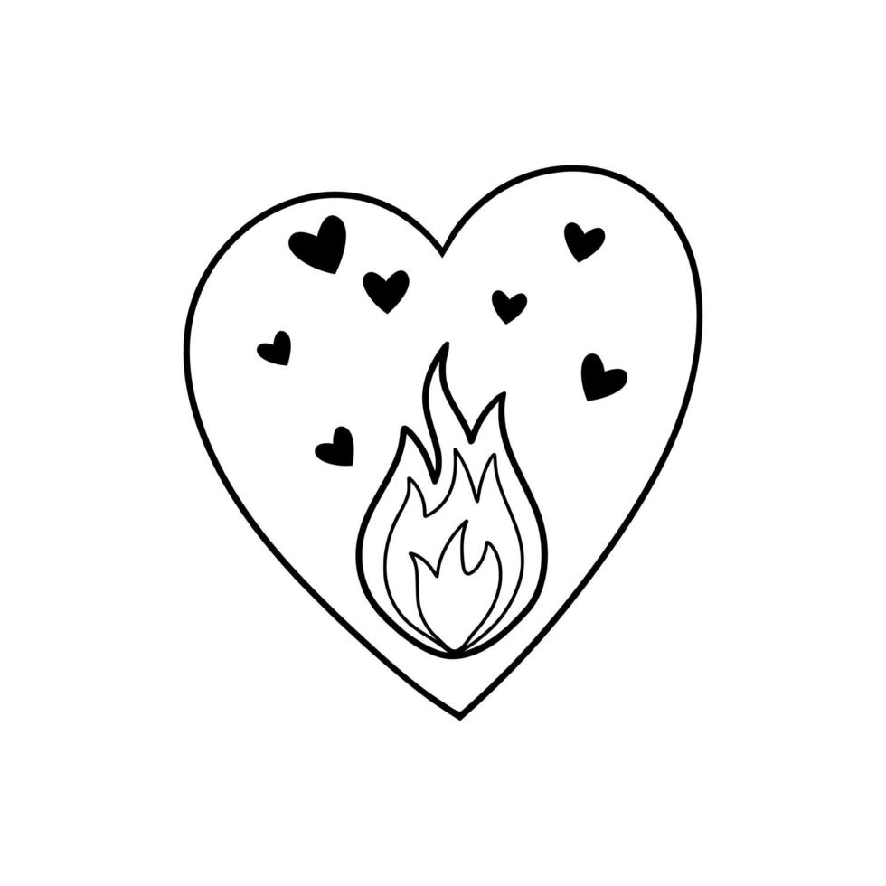 romantisch Valentijn met de vlam van liefde in uw hart. doodle-stijl ontwerp element voor Valentijnsdag dag Aan februari 14. vector. vector