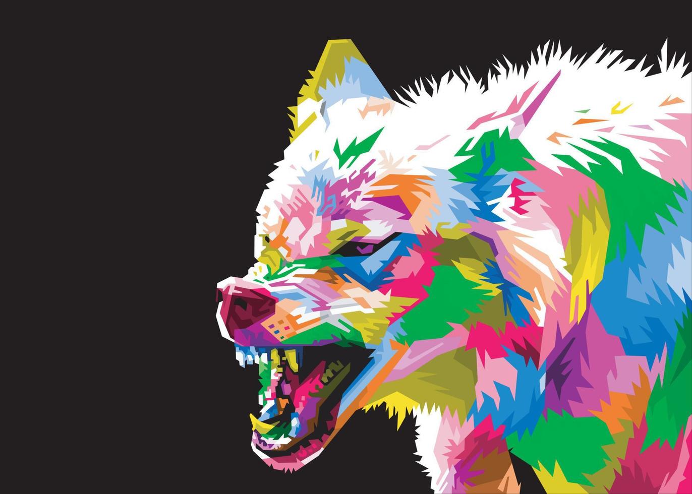 kleurrijk wolf in knal kunst stijl geïsoleerd zwart backround vector