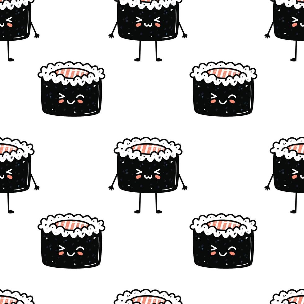 kawaii sushi illustratie. vector vlak hand- getrokken naadloos patroon