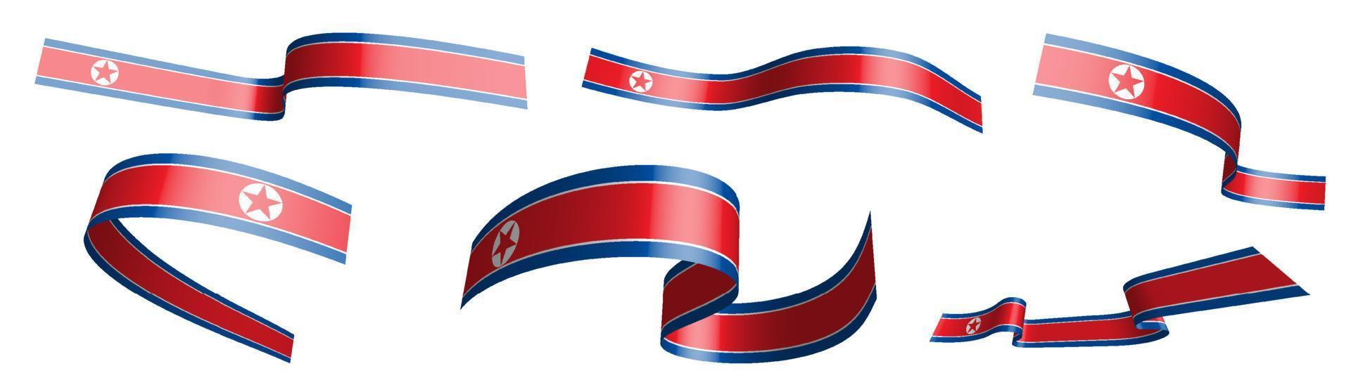 reeks van vakantie linten. vlag van DVK, noorden Korea golvend in wind. scheiding in lager en bovenste lagen. ontwerp element. vector Aan wit achtergrond