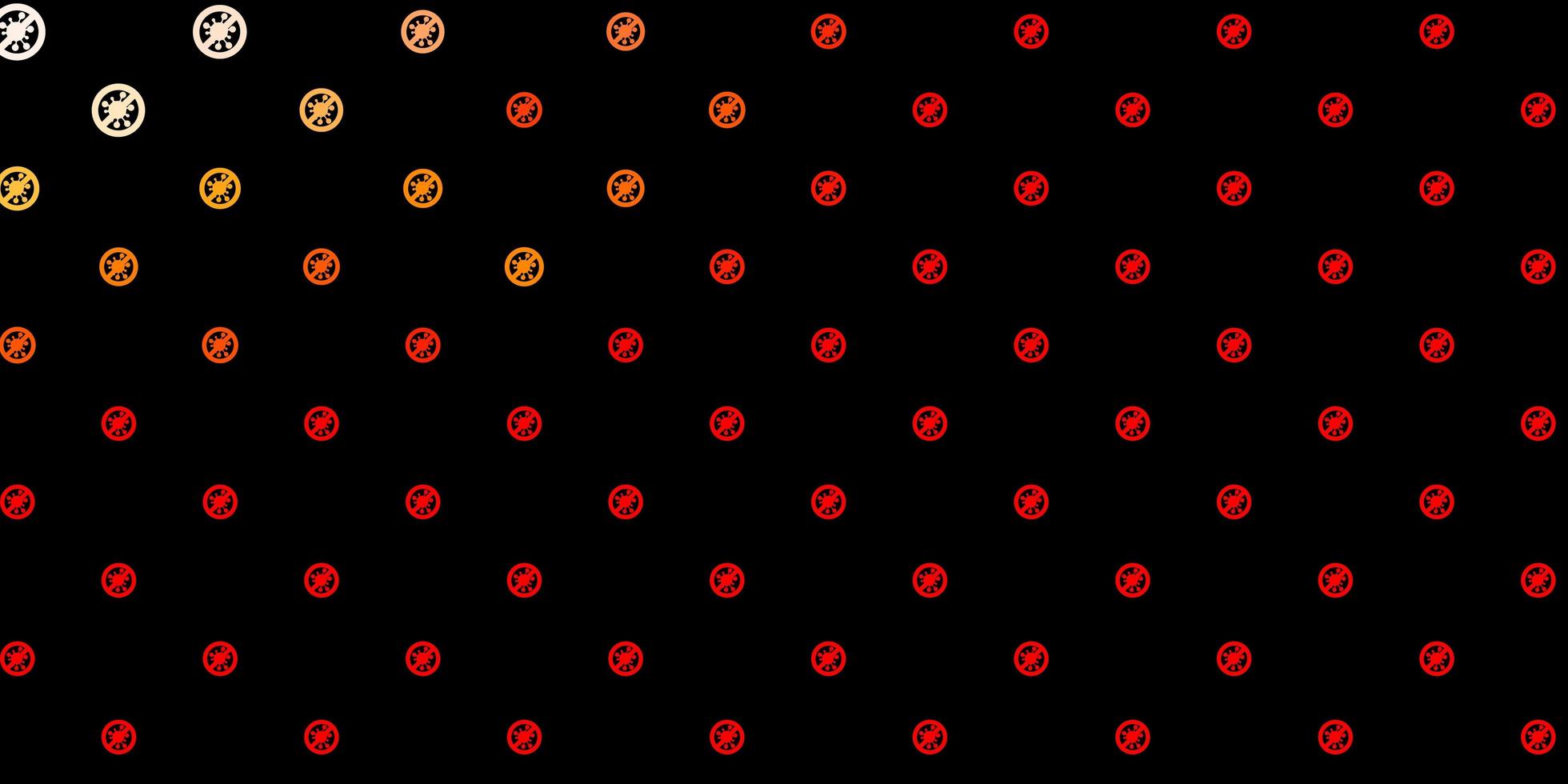 donkerrode, gele vectorachtergrond met covid-19 symbolen. vector