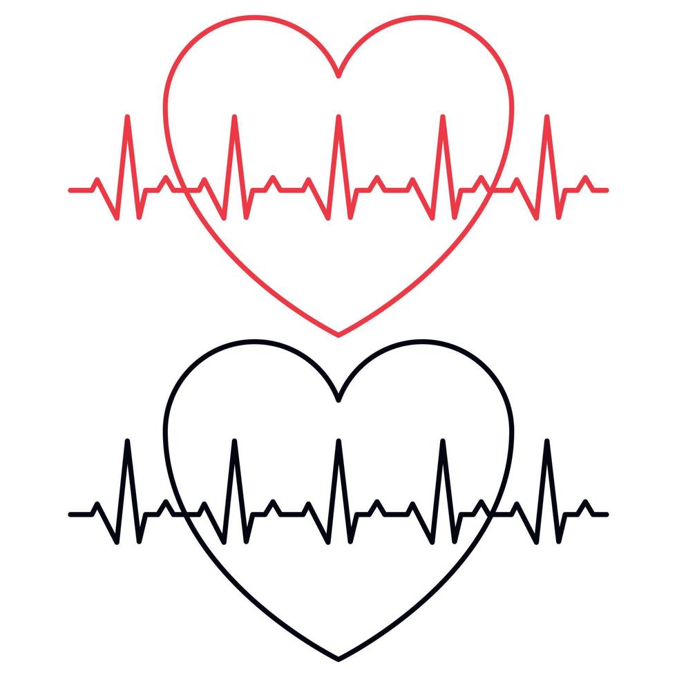 twee hartslag ecg lijn hart contouren vector