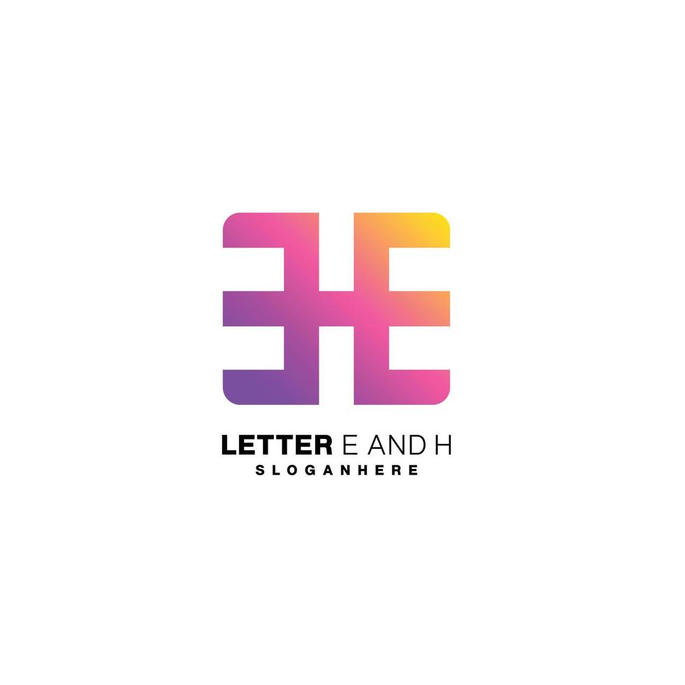 brief e en h logo eerste ontwerp helling kleur sjabloon vector