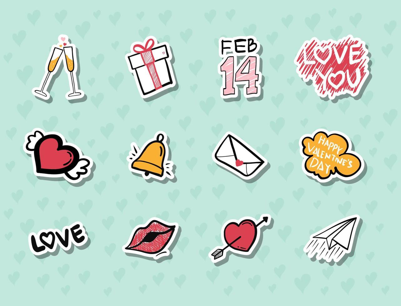 verzameling van schattig hand- getrokken Valentijnsdag dag stickers vector