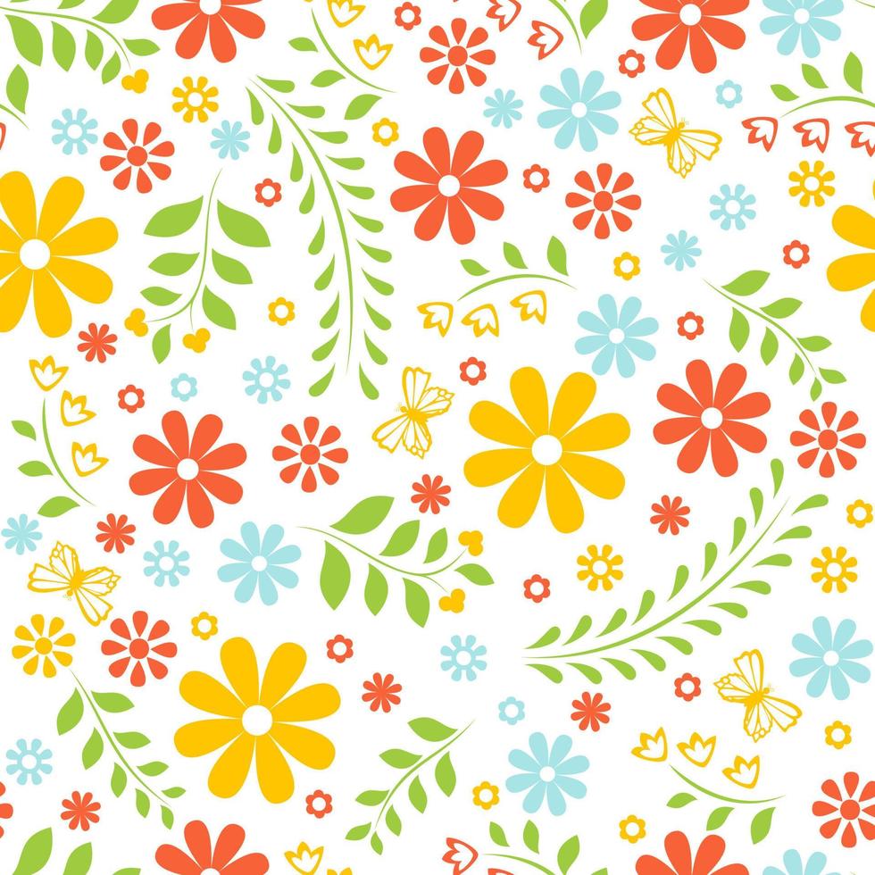 gemakkelijk kleurrijk bloemen. helder naadloos patroon vector